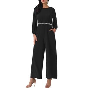 Cocktail Long Sleeve High Waist Wide Leg Pants Dressy Rompers Black